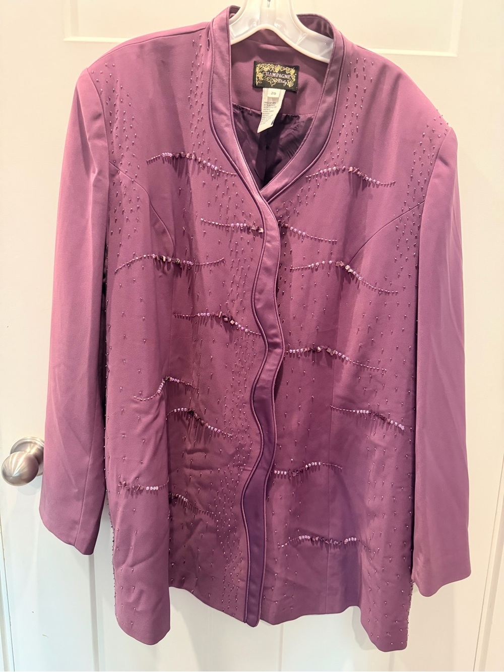 Vintage Champagne Beaded Evening Jacket Purple Plus Size 20 Formal Blazer